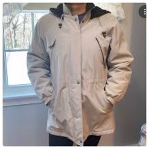 Liz Claiborne WOMEN'S Tan Fully Lined Jacket Coat Zip-Up Button Up -Warm.